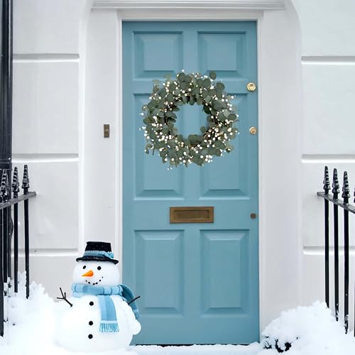 Green Eucalyptus Wreath 22in with White Berries - Front Door Holiday Decor