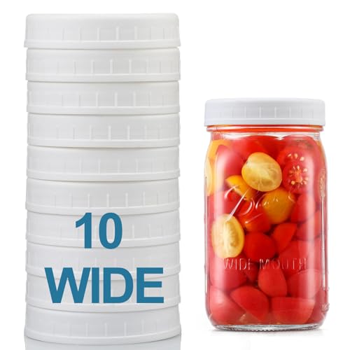 Wide Mouth Mason Jar Lids (10 Pack) - White Plastic Leak-Proof Storage Caps