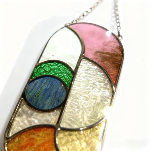 Handmade Stained Glass Suncatcher Panel - Geometric Design, 4.5" x 11"