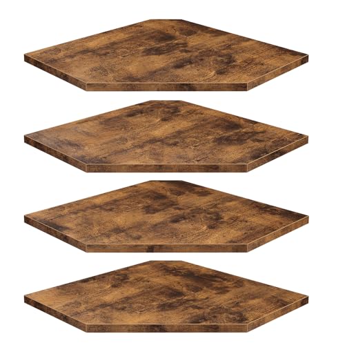 Set of 4 Floating Corner Shelves with Cable Management - Rustic Brown