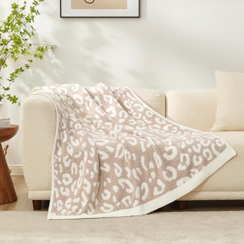 Snuggle Sac Reversible Beige Leopard Throw Blanket, 50x60 Ultra Soft Cozy