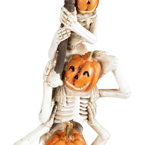 Stacked Jack-O'-Lantern Skeleton Halloween Decor with Trick or Treat Sign - 12.5"