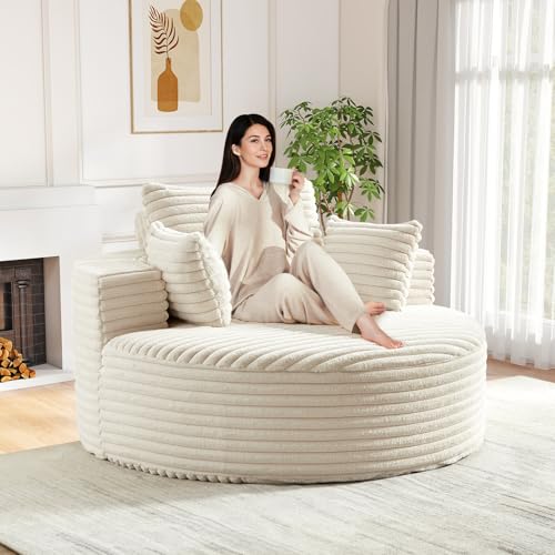 Oversized Round Corduroy Lounge Chair - 55-Inch Deep Seat Floor Sofa