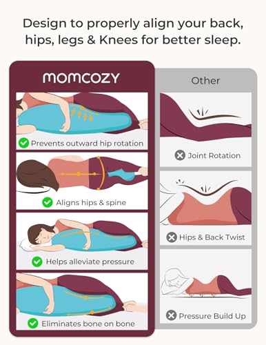 Momcozy J-Shaped Pregnancy Pillow - Full Body Support for Side Sleepers, Grey