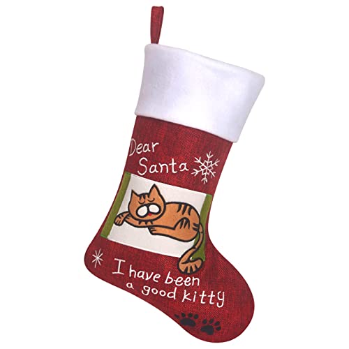 BSTAOFY Cat Christmas Stocking with Embroidery - Red & White Xmas Sock (Cat)