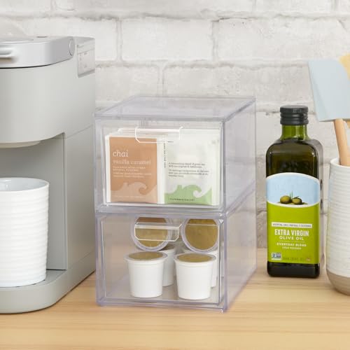 4.5 Inch Tall Clear Plastic Drawer Organizer Set for Cosmetics & Beauty Supplies | 2 Pack