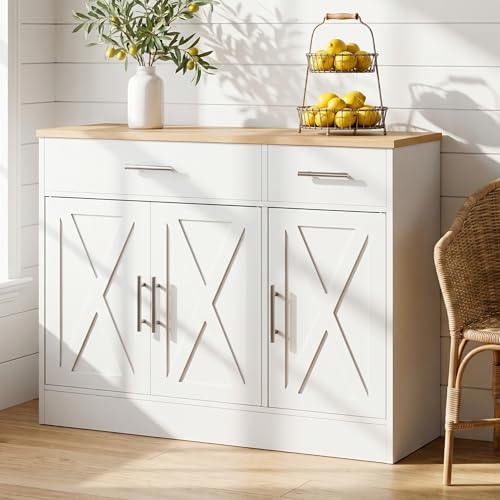 Farmhouse Kitchen Buffet Sideboard Cabinet with 3 Doors and 2 Drawers
