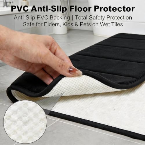 RUN HELIX 3-Piece Memory Foam Bathroom Rug Set Non-Slip Black