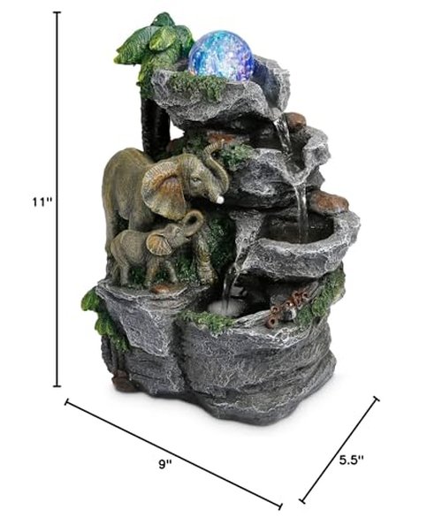 Dyna-Living Elephant Water Fountain Indoor Desktop Fountain Waterfall with Colorful LED Light Tabletop Water Fountain for Desk Office Relaxing Inside Water Feature