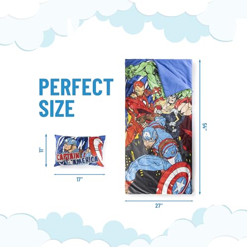 Kids Avengers Slumber Bag and Pillow Set - Indoor Sleepover Bedding for Children