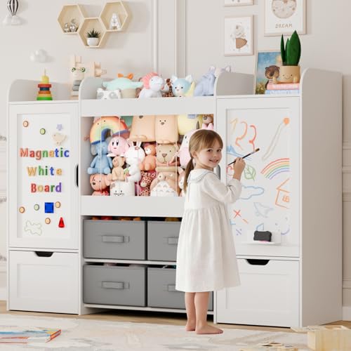 61-Inch Kids Toy Storage Organizer with Bookshelf, Bins & Magnetic Boards