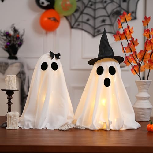 Lighted Halloween Ghost Decorations with Timer - Set of 2 Indoor Decor