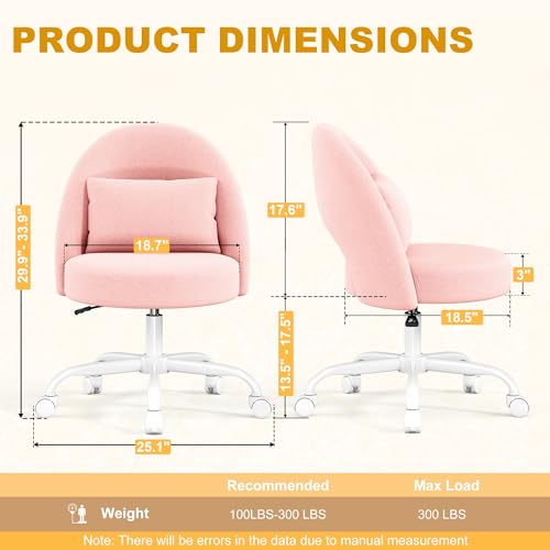 Teddy Fleece Vanity Chair with Lumbar Support, Adjustable Swivel Desk Chair