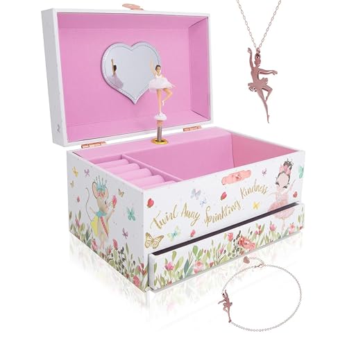 Ballerina Musical Jewelry Box with Spinning Figurine & Storage Organizer
