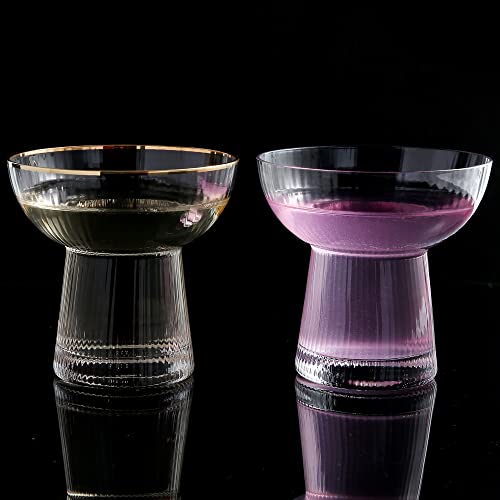 Lysenn Gold Rim Stemless Margarita Glasses Set of 2, 10oz Cocktail Glasses