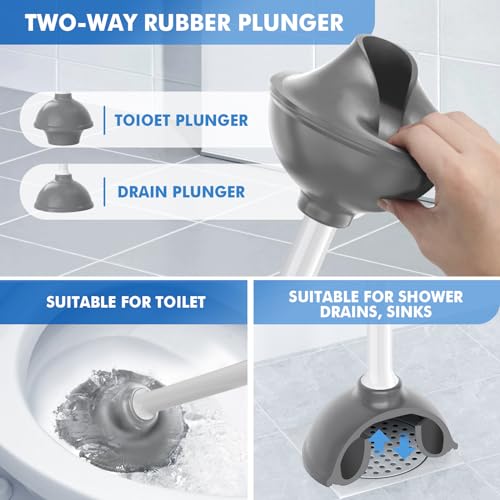 2-in-1 Heavy Duty Toilet Plunger and Brush Set with Ventilated Holder