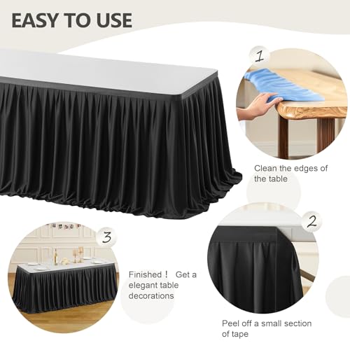 6ft Wrinkle-Resistant Pleated Table Skirt for Parties and Weddings - Black