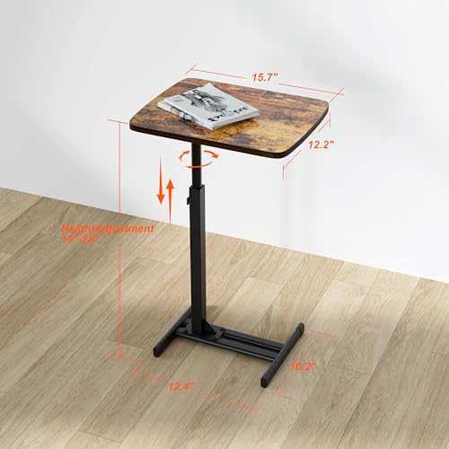 Adjustable C-Shaped Side Table with 360° Swivel Top for Laptop and Snacks