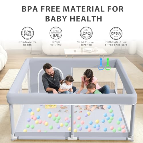 Large Baby Playpen 50x50 Inch Toddler Play Yard with Breathable Mesh Grey