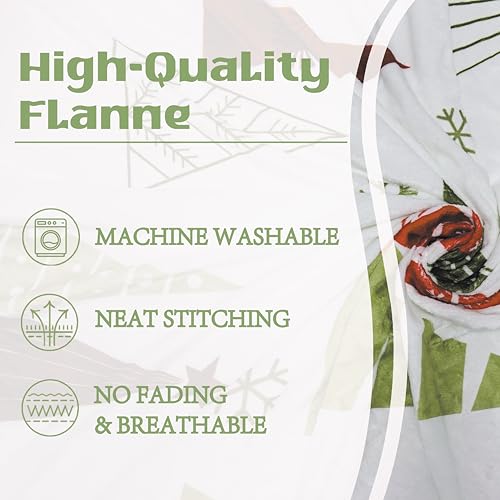 Wefrea Christmas Throw Blanket with Holiday Tree Design - White, Green, Red, 50x60 inches