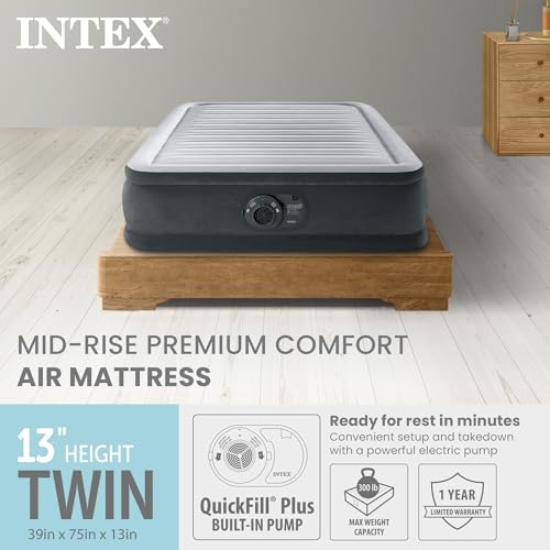 Intex Dura-Beam Deluxe Twin Air Mattress 18 Inch with Built-in Pump