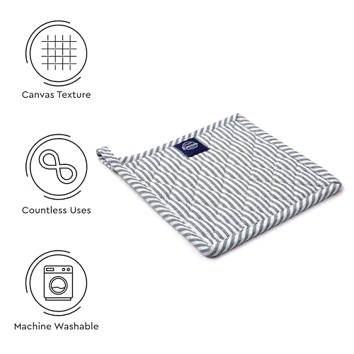 Encasa XO Ticking Navy Blue 8x8 Quilted Pot Holders - Set of 2