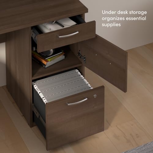 Bestar Logan U-Shaped Office Desk Bundle with Hutch, File Cabinet & Bookcase