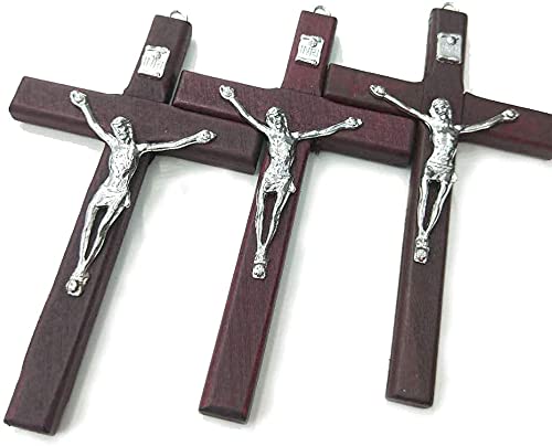 Small Wooden Crucifix Wall Cross 3-Pack, 4.7-Inch Handcrafted Jesus Cross