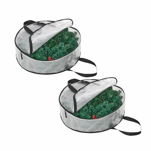 Clear Christmas Wreath Storage Bags 24 Inch 2 Pack Waterproof