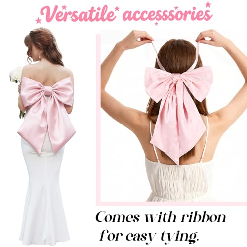Large Pink Satin Bows for Coquette Room Decor & Events (23x11 In, 3 Pack)
