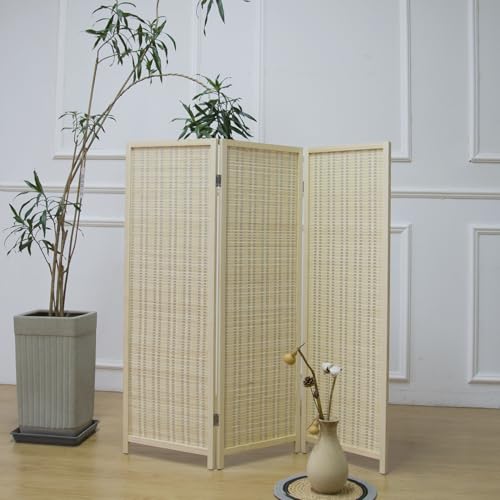 3-Panel Bamboo Room Divider, 47-Inch Tall Freestanding Partition Screen