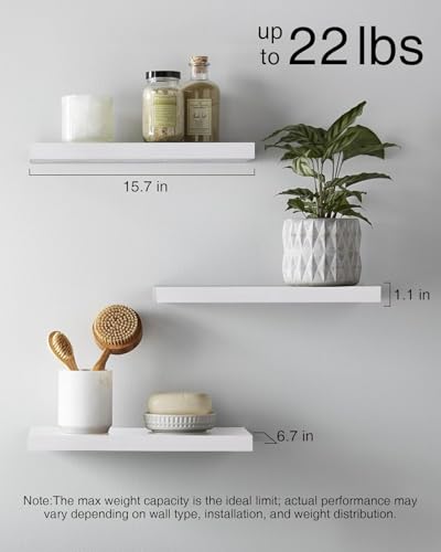 White Floating Shelves 15.7-Inch Set of 3 Wall Mounted Display Storage