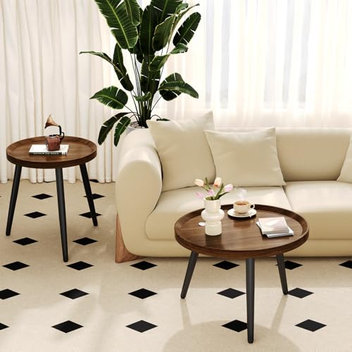 2-Piece Mid-Century Modern Nesting Coffee Table Set, Walnut Wood Finish