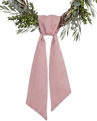 Kutyndrix Red and White Striped Wreath Sash for Front Door, 5.12 x 54.33-Inch Holiday Ribbon