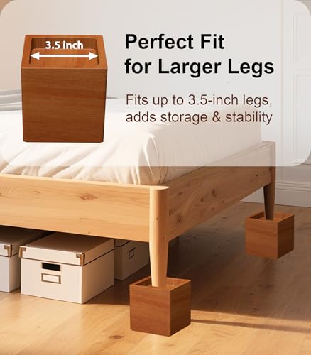 Solid Pine Wood Bed Risers - 4 Inch Height for Extra Storage