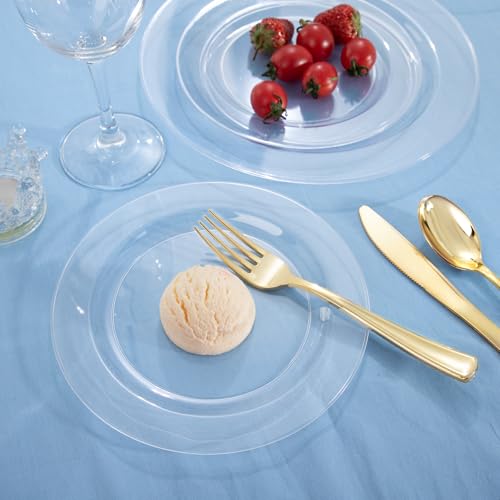 FLOWERCAT 100PCS Clear Disposable Plastic Plates Set - 10 & 7 Inch Heavy Duty Party Dinnerware for Weddings & Holidays (Variation: 100 / Clear)