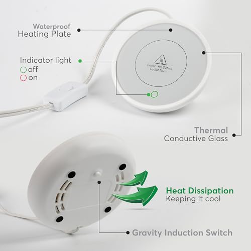 BULK PARADISE White Coffee Mug Warmer with Auto Shut-Off - 17W Desk Cup Warmer