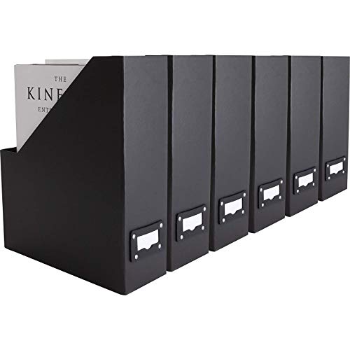 Foldable Black Magazine File Holder Set - 6 Pack Cardboard Desk Organizer