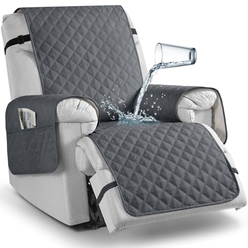 100% Waterproof Recliner Chair Cover with Leg Straps - Dark Gray