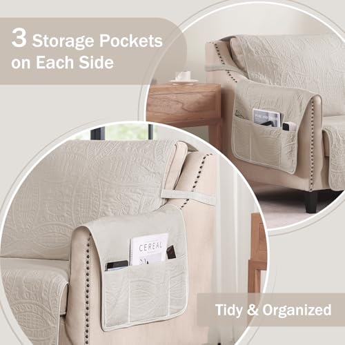 Large Beige Quilted Sofa Slipcover - Water-Repellent & Non-Slip