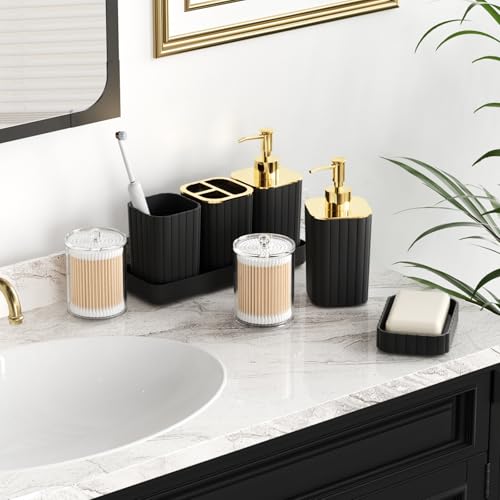 10-Piece Bathroom Accessory Set, Modern Black Striped Bath Essentials