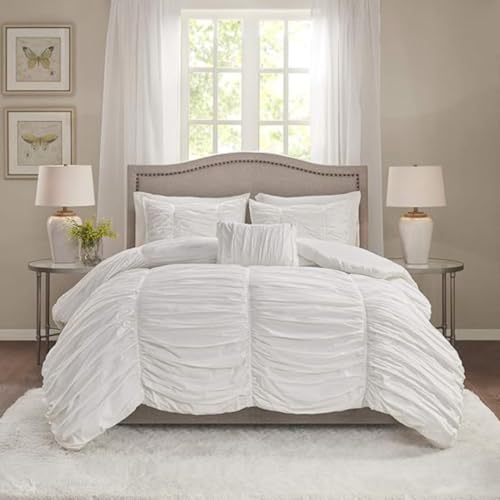 Twin/Twin XL Ruched Pattern Duvet Cover - 100% Egyptian Cotton, Zipper Closure