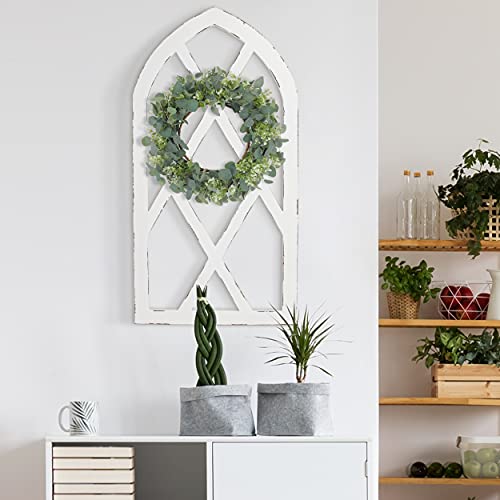 Rustic White Arched Window Frame Wall Decor, 16x31 Inch Farmhouse Set of 2