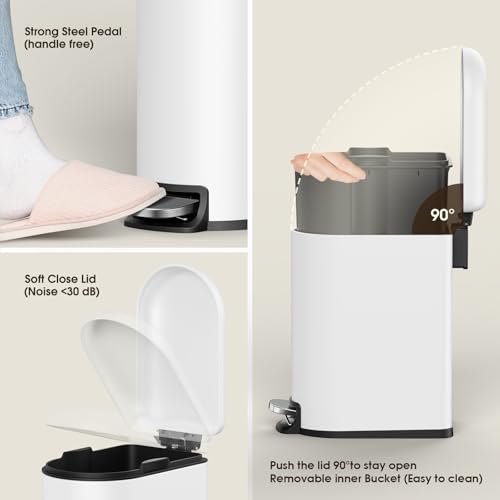 Slim 1.3 Gallon Stainless Steel Bathroom Trash Can with Soft Close Lid