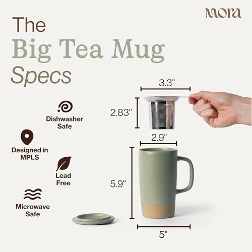 MORA Large Tea Mug with Loose Leaf Infuser & Ceramic Lid - Thyme, 18oz