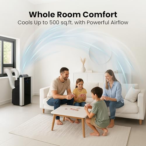 Dual Hose Portable Air Conditioner 14,000 BTU for Rooms up to 500 Sq Ft