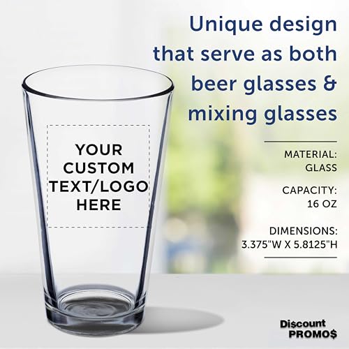 16 oz. Personalized Beer Pint Glasses - Heavy Duty Stackable Glassware