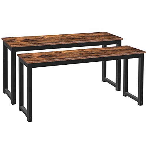 Industrial Dining Benches, Set of 2 Rustic Brown Metal Frame Indoor Benches