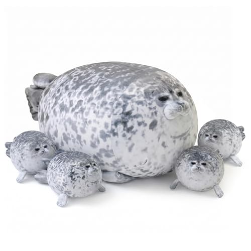 Chubby Seal Plush Family Set with 4 Removable Baby Seals