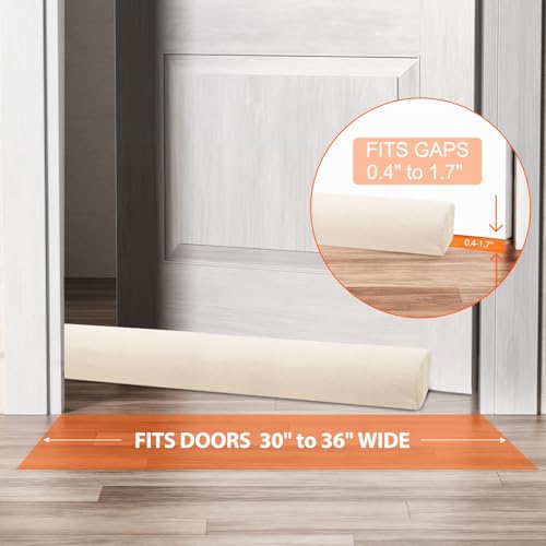 Adjustable Velvet Door Draft Stopper & Blocker - Fits 30" to 36" Doors